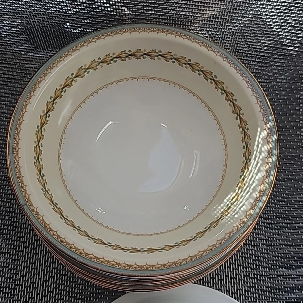 Vintage Alden by Meito Elegant Dinnerware 6 Gold Trim, Aqua Band Fruit/Dessert